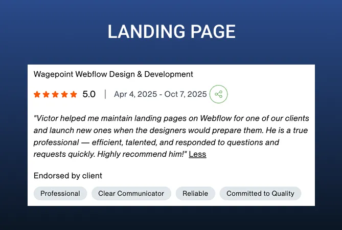 Reseña verificada del proyecto Wagepoint en Upwork
